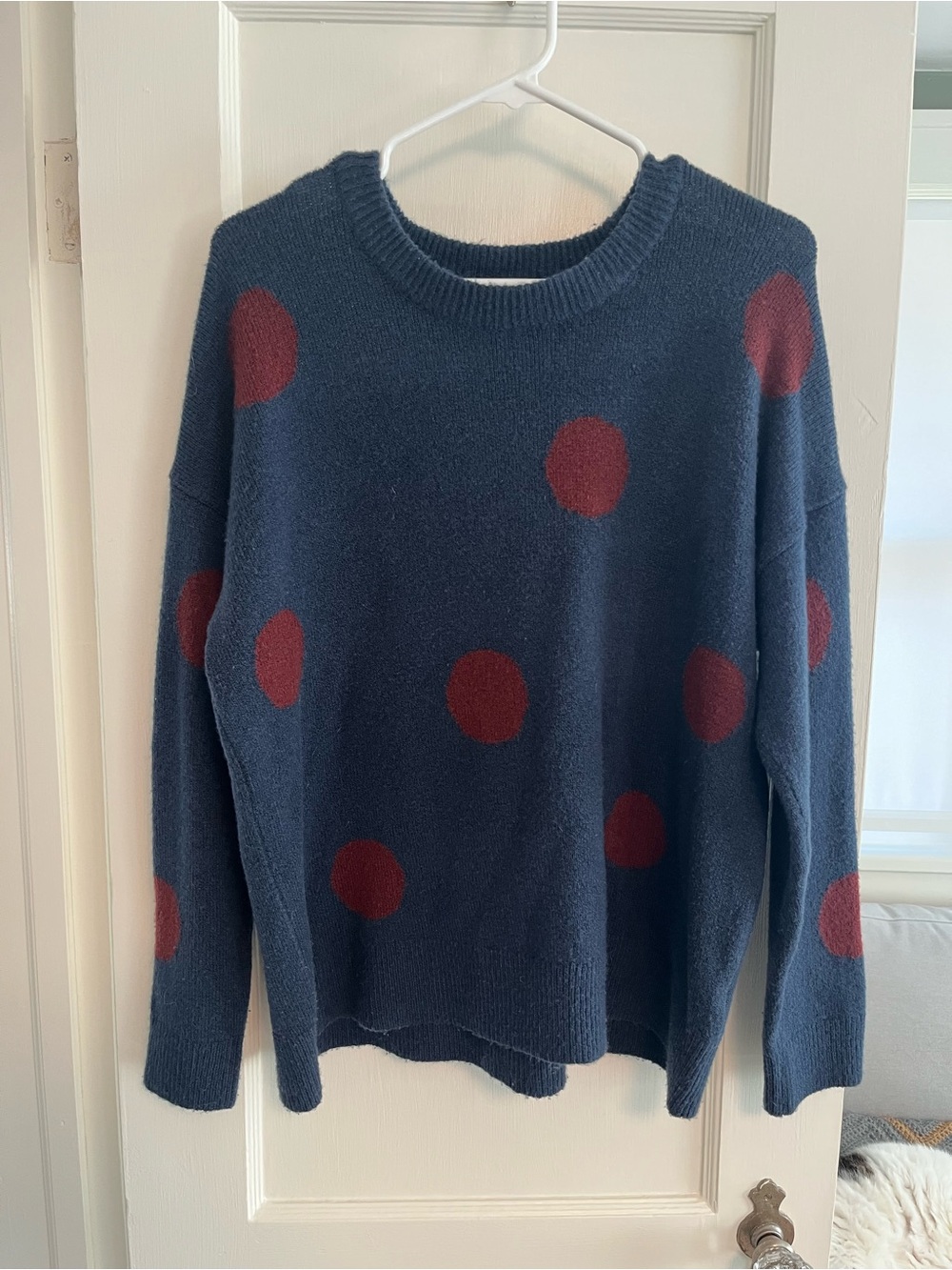 Madewell Navy Crewneck Sweater with Red Polka Dots Size MEDIUM